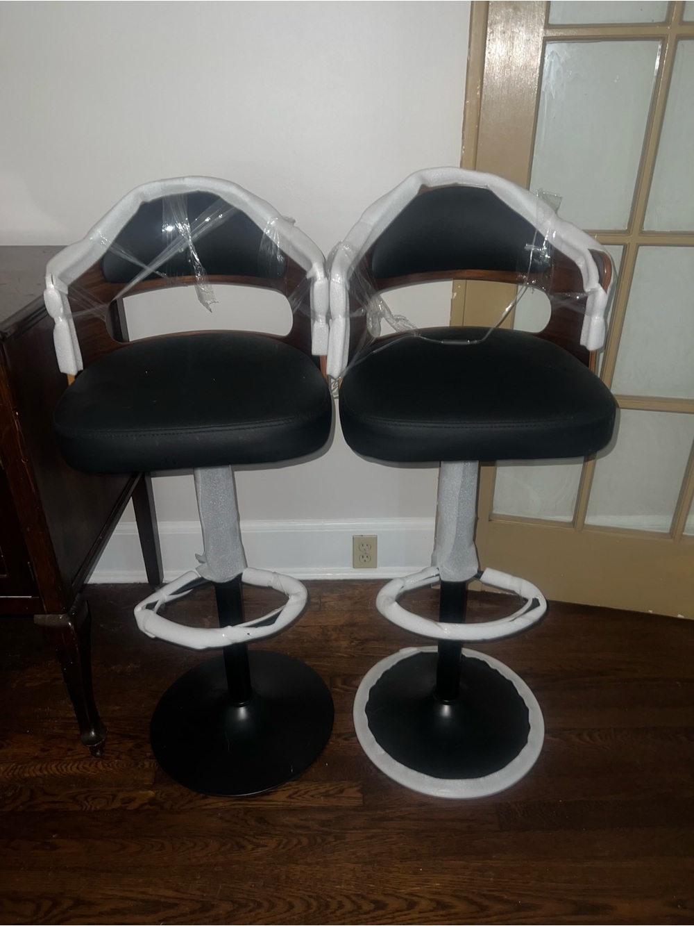Black Swivel Counter Stools with Backrest - Set of 2